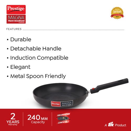Prestige Hard Anodised Cookware with Detachable Handle Fry Pan, 24cm, 1.7L (Black)