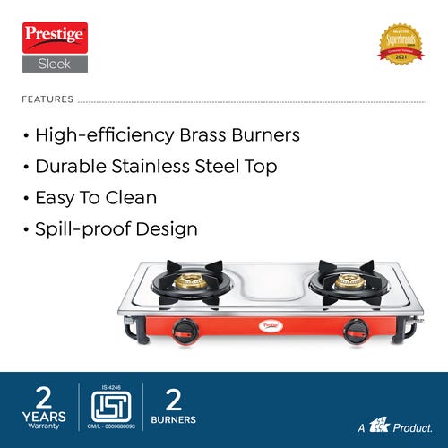 Prestige Sleek Stainless Steel Gas Stove (2 Burners)