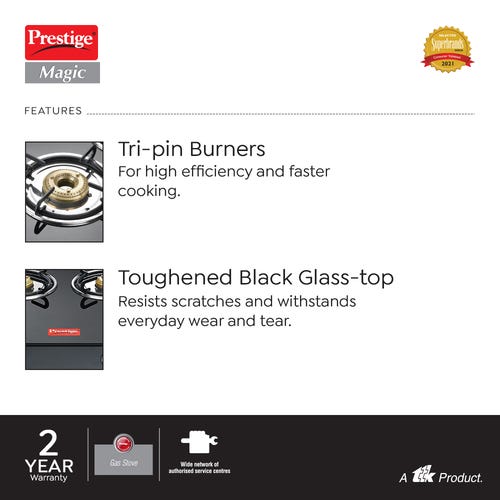 Prestige Magic Glass Top Gas Stove (4 Burners) - GTMC 04 Long