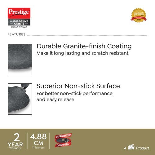 Prestige Omega Deluxe Granite-finish Coated Aluminium Non-Stick Dosa Tawa (Black)