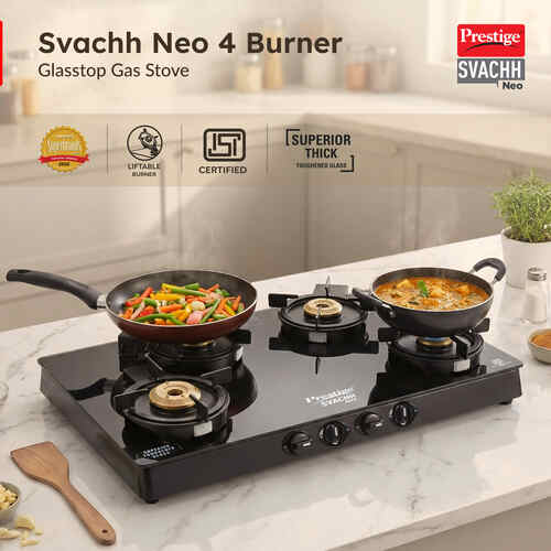 Prestige Svachh Neo Toughened Glasstop Liftable Burners Gas Stove (Black)