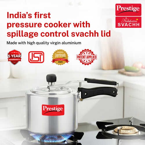 Prestige Nakshatra Plus Svachh Aluminium Spillage Control Pressure Cooker 2 L (Silver)