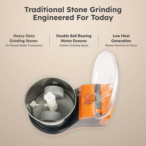 Prestige PWG 10 Orange Wet Grinder with Stainless Steel Drum, 2L, 200W