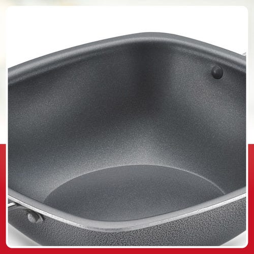 Prestige Omega Select Plus Aluminium Non-stick Coating Square Base Kadai with Glass Lid, 27cm, 4.0 L (Black)