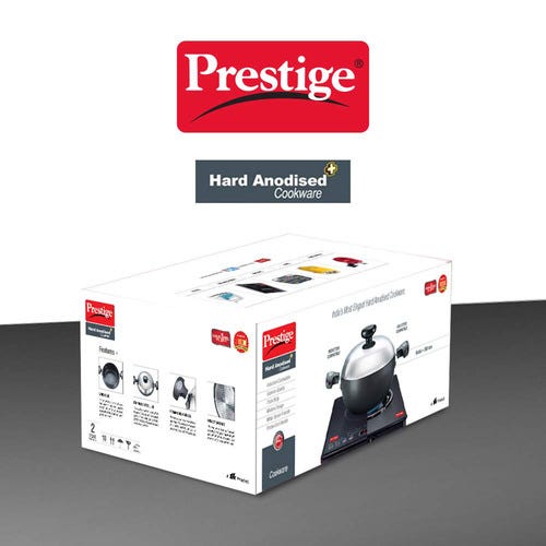 Prestige Hard Anodised Plus Gas and Induction Compatible Kadai with Lid, 24cm (Black)