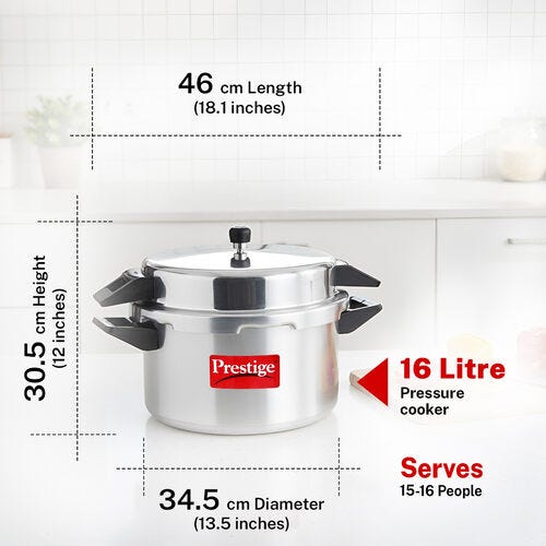 Prestige Money Saver Virgin Aluminium Pressure Cooker, 16 L (Silver)