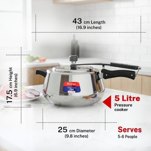 Prestige Nakshatra Cute Svachh Stainless Steel Spillage Control Pressure Cooker, 5 L (Silver)