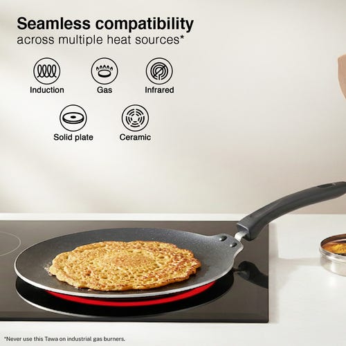 Prestige Omega Deluxe Induction Base Non-Stick Aluminium Flat Dosa Tawa, 28 cm, Red
