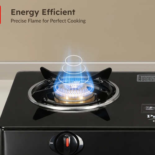Prestige Efficia LP Gas Stove with Powder-Coated Body, Glass Top & 2 Brass Burners