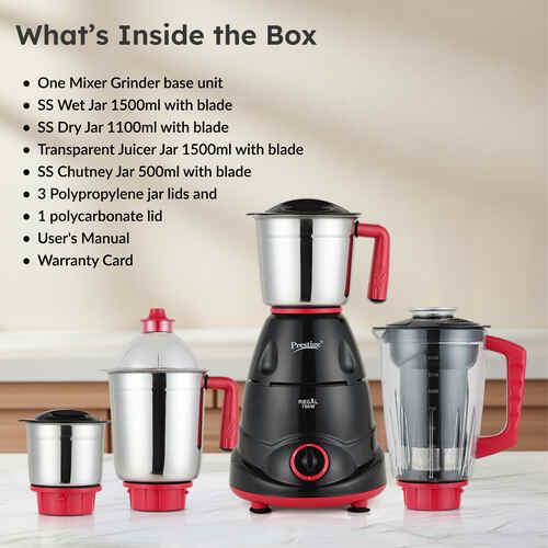 Prestige 750 Watts Regal Mixer Grinder with 4 Jars (3 Stainless Steel Jars + 1 Juicer Jar)|