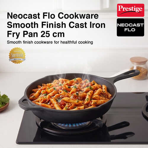 Prestige Cast Iron Fry Pan 24cm/2.6L | Ferrocast Flo | Non-Stick | Chemical Free | Preseasoned | Sturdy Handle | Healthy Eating | Gas & Induction Compatible | Lifetime Warranty