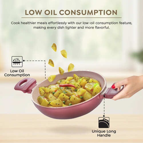 Prestige Omega Die-Cast Non-Stick Kadai with Glass Lid | 3-Layer Coating | Die-Cast Body | Metal Spoon Friendly | Heavy Base