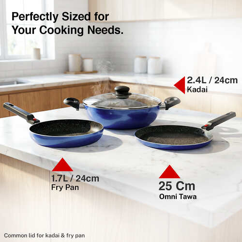 Prestige Omega Festival Pack Induction Bottom Non-Stick Coated Cookware Set (Aluminium, 3 - Piece)