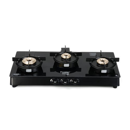 Prestige Svachh Neo Toughened Glasstop Gas Stove with Liftable Burners (Black) 3 Burners