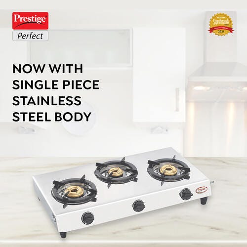 Prestige Perfect Manual Stainless steel 3 Burners Gas Stove, Silver