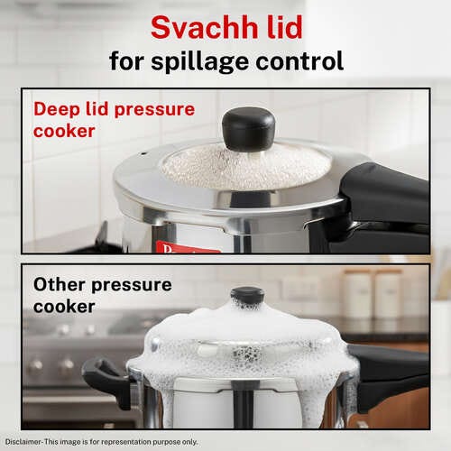 Prestige 3 Litre Stainless Steel Deluxe Alpha Svachh Outer Lid Pressure Cooker | Mini Handi | 10Y Warranty | Deep Lid for Spillage Control | TRIPLY Base | GRS | Gas & Induction Compatible | ISI