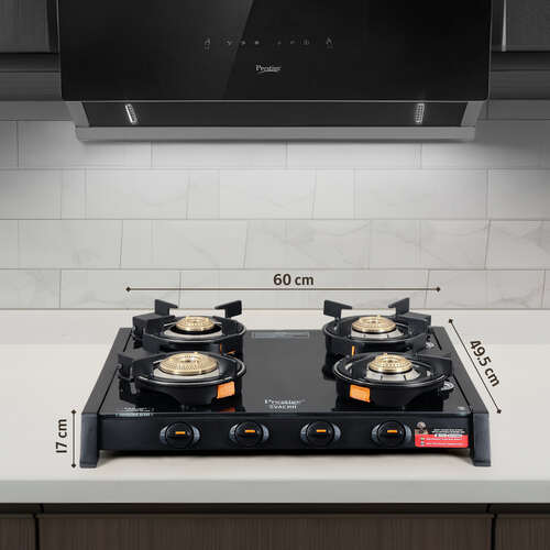 Prestige Svachh Glass Top Gas Stove (4 Burners) with Liftable Burners - GTSB-04