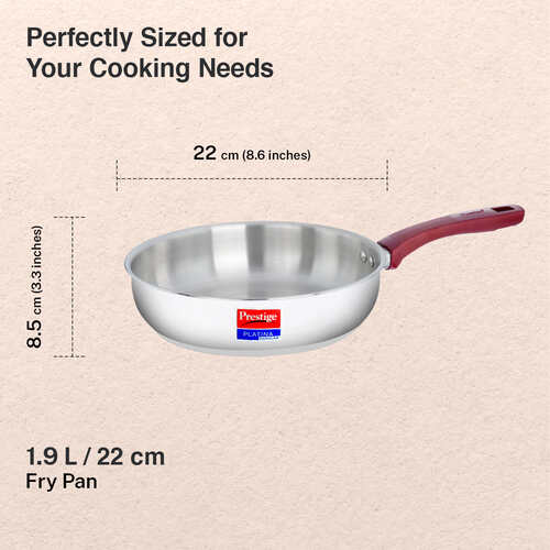 Prestige Platina Popular Stainless Steel Unique Impact Forged Bottom Fry Pan 22cm (1.9 L) (Silver)