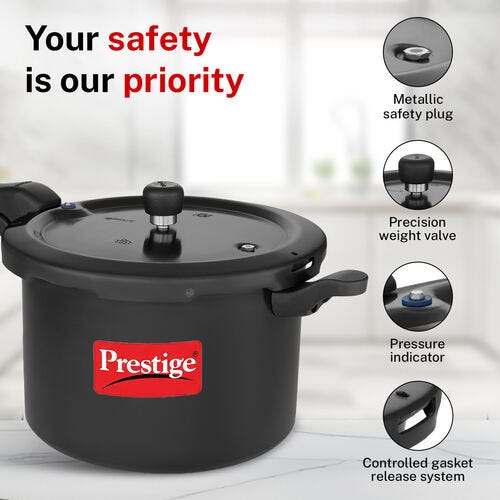 Prestige Svachh Hard Anodised Spillage Control Pressure Cooker, 7.5 L (Black)