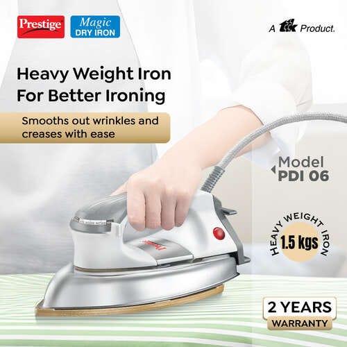 Prestige PDI 06 Dry Iron 1000 W with Greblon Coated Sole Plate (Silver)