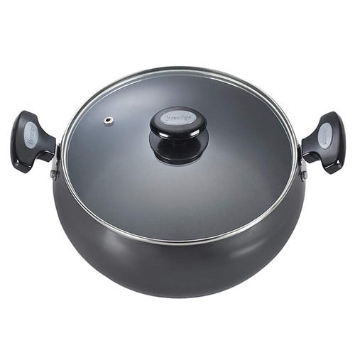 Prestige Hard Anodised Plus Gas and Induction Compatible Sauce Pan with Glass Lid, (Black)