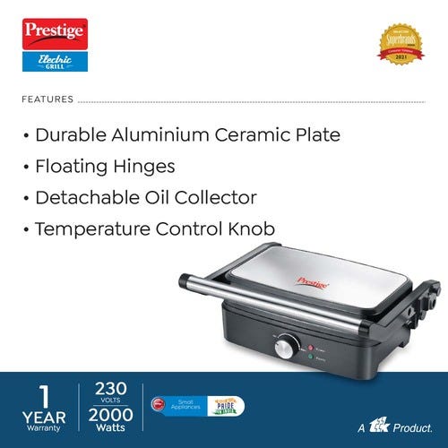 Prestige PEG 4.0 Electric Grill 2000 W with Detachable Oil Collector