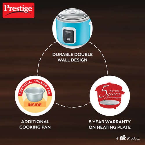 Prestige Delight Smart 1.8-2 Rice Cooker | 1.8L Capacity | Internet Enabled | Cool Touch Handles with 2 Aluminium Cooking Pans | 1-Year Warranty | Blue