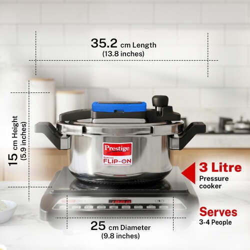 Prestige Svachh Flip-on Stainless Steel Spillage Control Pressure Cooker with Glass Lid, 3 Litre (Silver)