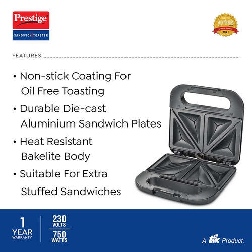 Prestige Sandwich Toaster With Fixed Sandwich Plates - PSDP 02
