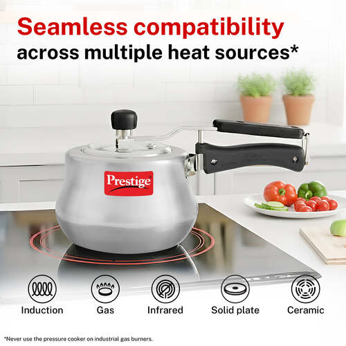 Prestige Nakshatra Plus Svachh Aluminium Spillage Control Handi Pressure Cooker, 2 L (Silver)