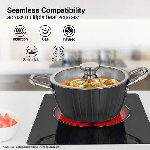 Prestige Durastone Hard Anodised 6 Layer Non-Stick Casserole with Glass Lid, (20 cm, 2.4 Litre) (Black)
