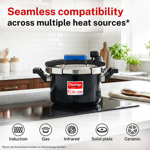 Prestige Svachh Flip-on Mini Hard Anodised Spillage Control Pressure Cooker with Glass Lid, 3 Litre (Black)