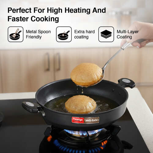 Prestige Hard Anodised Induction Base Multi-Kadai with Glass Lid (Dhokla Plate, Patra Plate, Idli Plates), 28cm (Black)