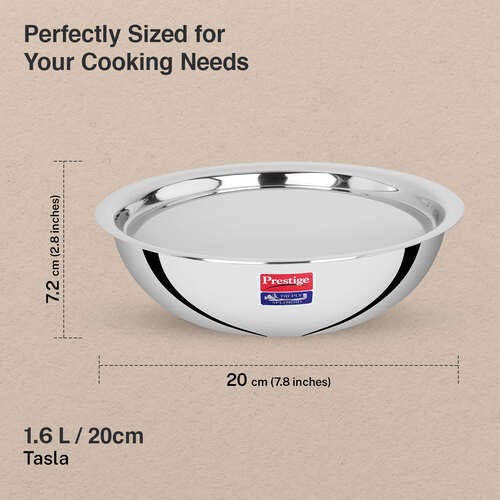 Prestige 20cm/1.6L Tri-Ply Stainless Steel Splendid Tasla with Lid|Gas and Induction Compatible|Even Heat Distribution| Thick Gauge Tri-Ply Body|15 Year Warranty