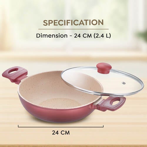 Prestige Omega Die-Cast Non-Stick Kadai with Glass Lid | 3-Layer Coating | Die-Cast Body | Metal Spoon Friendly | Heavy Base