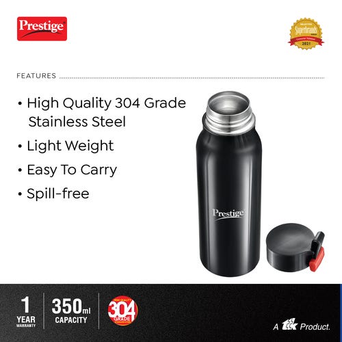 Prestige PSWBC 09 Stainless Steel Vacuum Water Bottle, 350ml (Black)