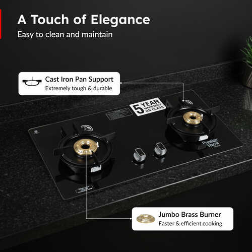 Prestige Svachh Efficia Convertible Hob 02 AI (With Toughened Glass Top Multi Spark Ignition System and 2 Brass Burners)
