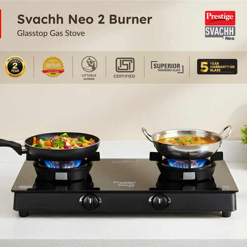 Prestige Svachh Neo Toughened Glasstop Gas Stove with Liftable Burners (Black)