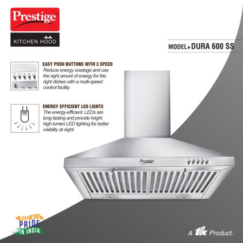 Prestige Dura 600 Stainless Steel Baffle Filter Kitchen Hood - 1000m3/hr