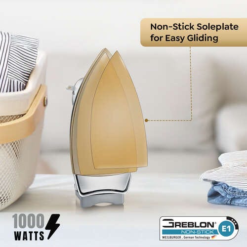 Prestige PDI 06 Dry Iron 1000 W with Greblon Coated Sole Plate (Silver)