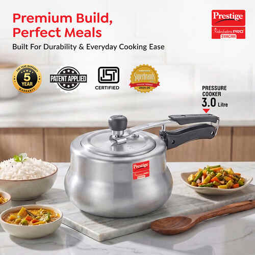 Prestige 3L Aluminium Nakshatra Pro Plus Svachh Pressure Handi | Deep Lid | Anti-Bulge Base | Sturdy Handles | Metallic Plug | 5 Yrs Warranty | ISI Certified