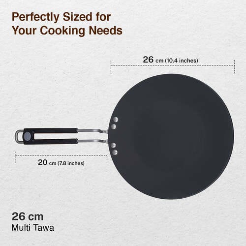 Prestige Hard Anodised Metal-Spoon Friendly Multi Tawa, (Black)