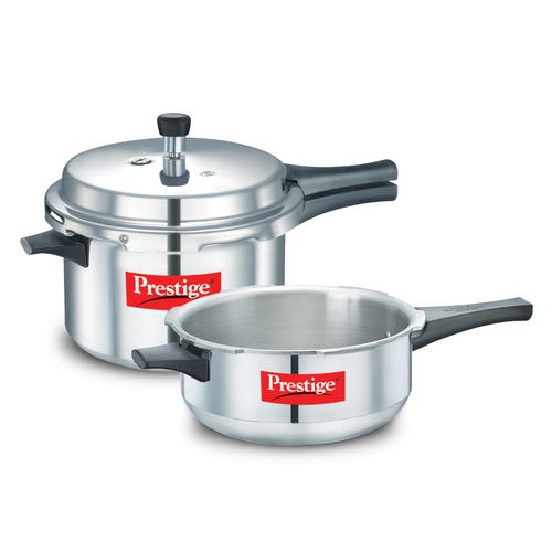 Prestige Popular Great Value Pack Popular Pressure Cooker 5.5L - 1 Unit with Popular Junior Deep Pan Cooker 4.0L Without Lid - 1 Unit