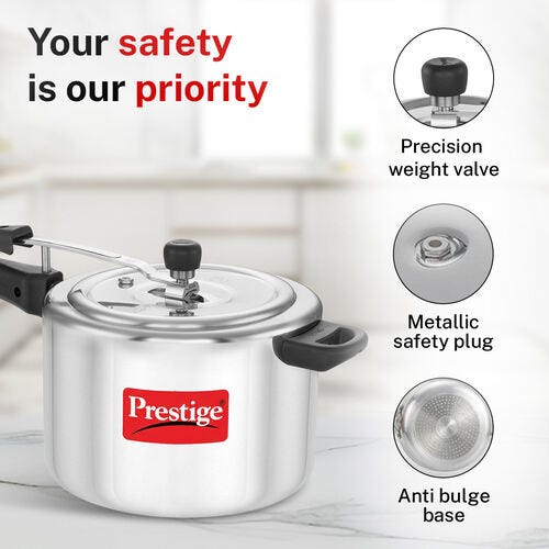 Prestige Nakshatra Plus Svachh Aluminium Inner Lid Pressure Cooker with Unique Deep Lid for Spillage Control