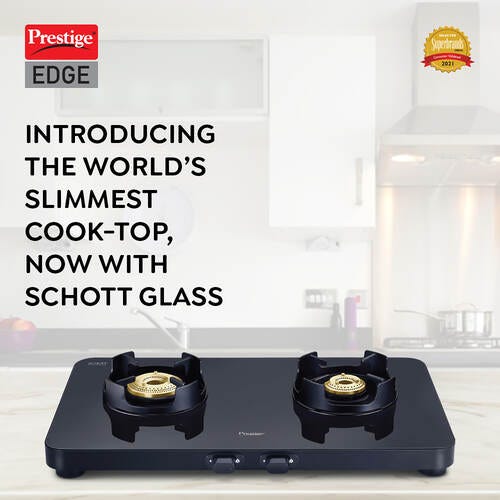 Prestige Edge Manual Powder Coated Gas Stove, Black | Ultra-slim | World's Slimmest Cook-Top