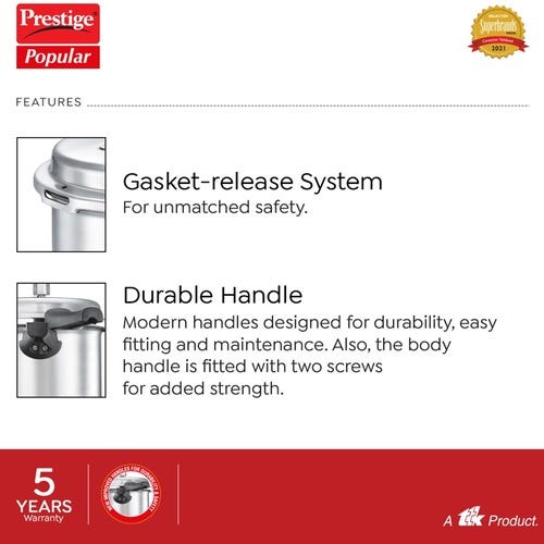 Prestige Popular 3 L, 2 L Outer Lid Pressure Cooker (Aluminium)