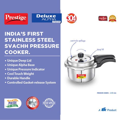 Prestige Deluxe Alpha Svachh Stainless Steel Spillage Control Pressure Cooker (Silver)