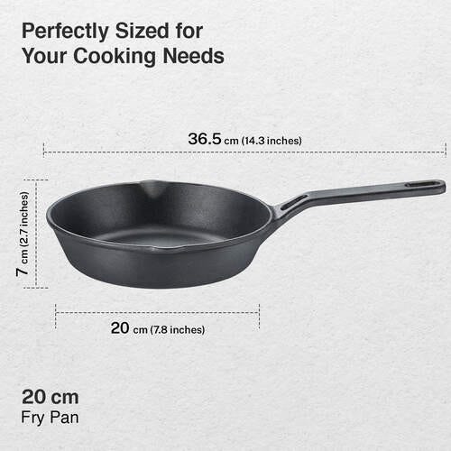 Prestige Cast Iron Fry Pan 20cm/1.5L | Neocast Flo | Non-Stick | Chemical Free | Preseasoned | Sturdy Handle | Healthy Eating | Gas & Induction Compatible | Lifetime Warranty