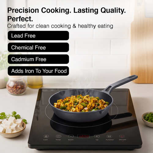 Prestige Cast Iron Fry Pan 20cm/1.5L | Neocast Flo | Non-Stick | Chemical Free | Preseasoned | Sturdy Handle | Healthy Eating | Gas & Induction Compatible | Lifetime Warranty