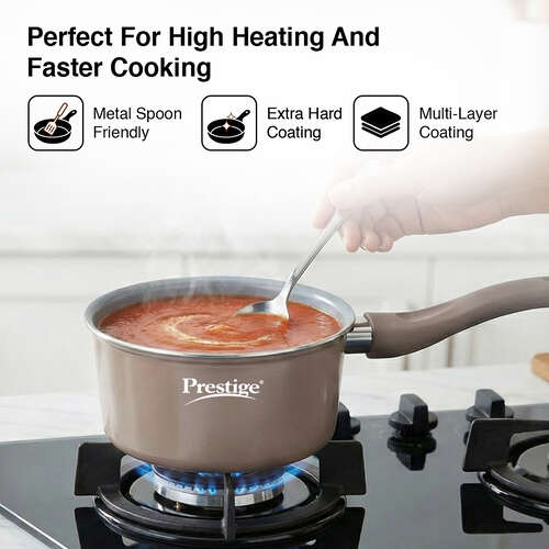 Prestige Ceraglide Duo Ceramic Coating Non Stick Aluminium Cookware Sauce Pan with Glass Lid